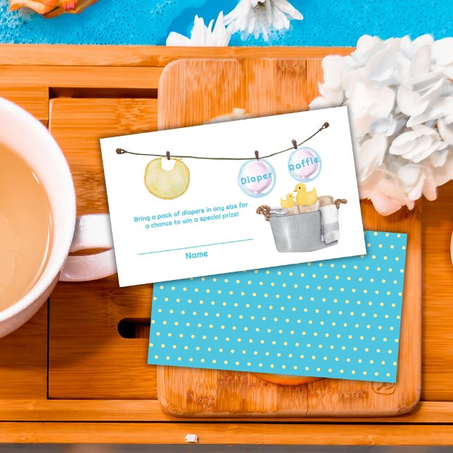 Carte D'accompagnement Linge de bébé Canard en caoutchouc Tirage au sort  (Clothesline Rubber Duck Diaper Raffle Baby Shower Enclosure Card)