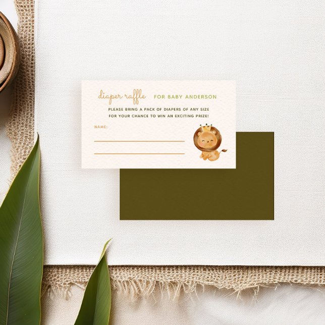 Carte D'accompagnement Lion Wild Jungle Baby shower Déchets Raffle (diaper raffle card with cute watercolor lion illustration for a tropical safari baby shower party)