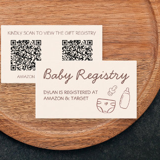 Carte D'accompagnement Liste de cadeaux pour bébé avec code QR marron neu