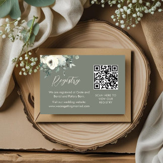 Carte D'accompagnement Liste de mariage chic avec code QR floral vert oli