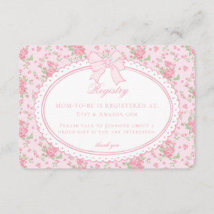 Carte D'accompagnement Liste de naissance bébé fleurs vintage rose et bla