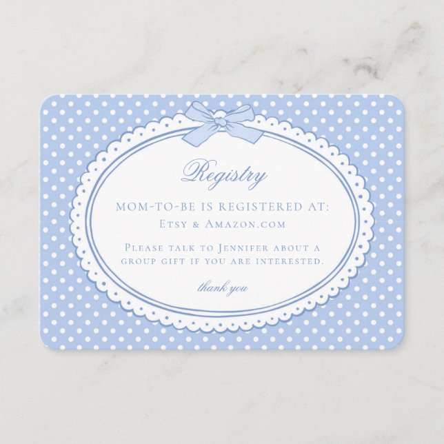 Carte D'accompagnement Liste de naissance Blue Gingham Coquette Bow Bébé (Devant)