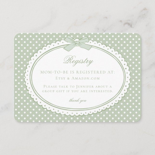 Carte D'accompagnement Liste de naissance Green Gingham Coquette Bow (Devant)