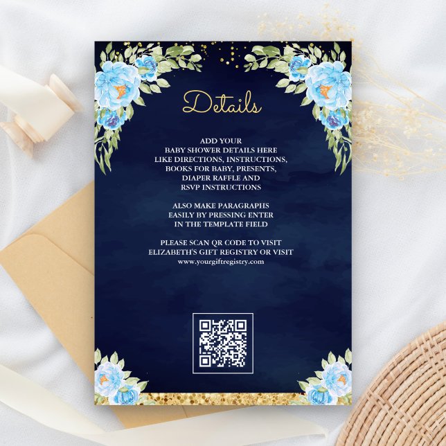 Carte D'accompagnement Liste de naissance QR Code Bleu Marine Baby Shower (Créateur téléchargé)