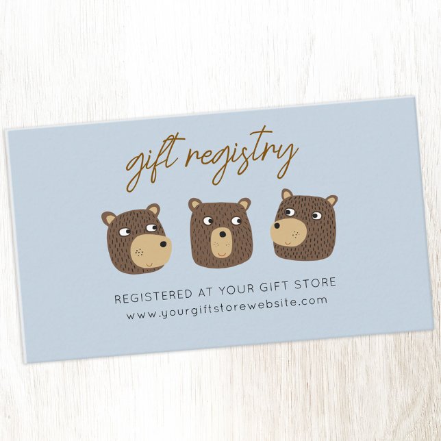 Carte D'accompagnement Little Bear Cub Baby shower Cadeau Site web du Reg (Little teddy bear cub baby shower gift registry website enclosure cards)