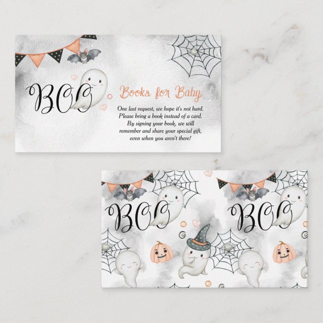 Carte D'accompagnement Little Boo Ghost Automne Baby showers Livres pour  (Devant / Derrière)