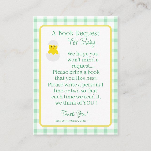 Carte D'accompagnement Little Chick Baby Book Request Neutral Baby Shower (Devant)