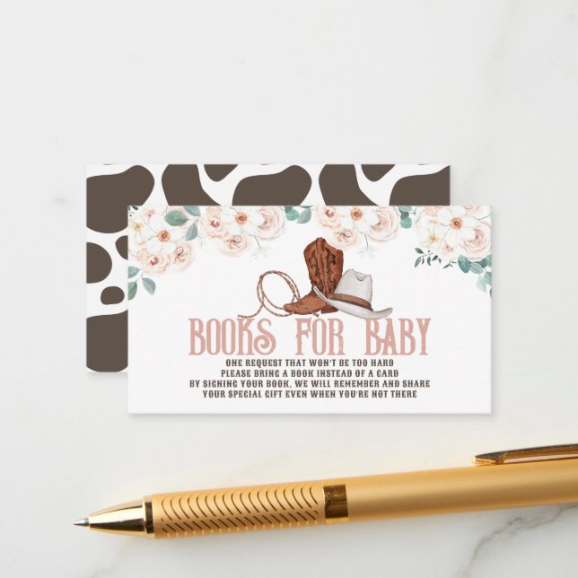 Carte D'accompagnement Little Cowgirl Western Floral Books for Baby (Devant/Arrière en situation)
