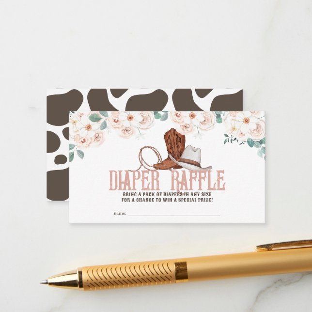 Carte D'accompagnement Little Cowgirl Western Floral Diaper Raffle Ticket (Devant/Arrière en situation)