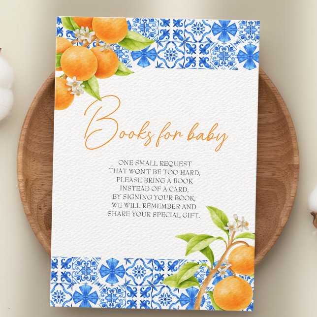 Carte D'accompagnement Little Cutie Citrus Tiles Livres pour le Baby show (books for baby "little cutie is on the way" baby shower enclosure card)