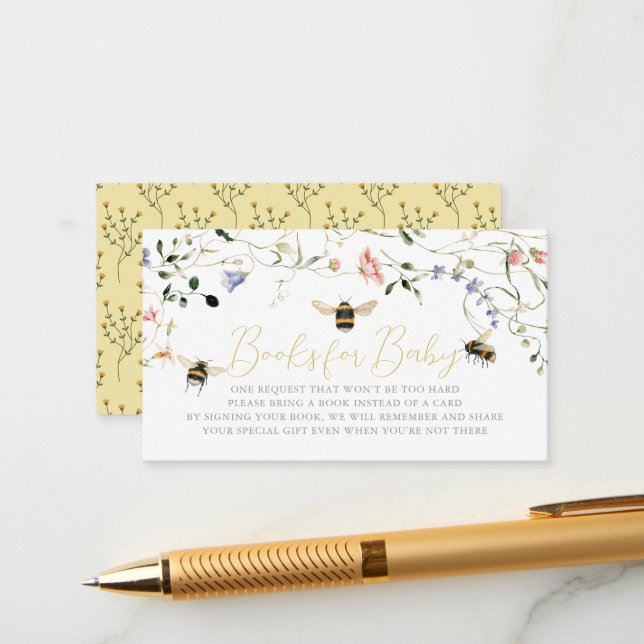 Carte D'accompagnement Little Honey Wildflower Bee Baby Shower Book (Devant/Arrière en situation)