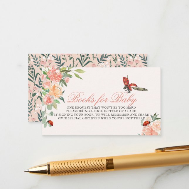 Carte D'accompagnement Little Lady Ladybug Rose demande de Baby shower (Devant/Arrière en situation)