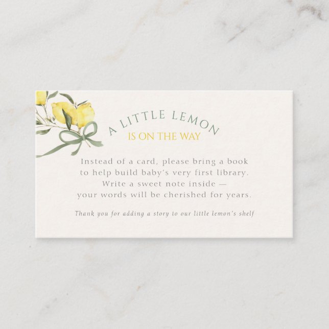 Carte D'accompagnement Little Lemon Sage Bow Book for a Baby Shower (Devant)