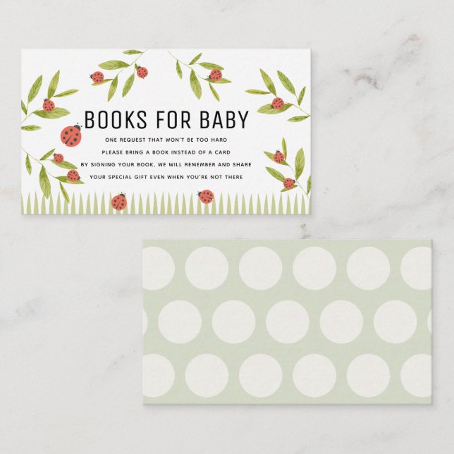 Carte D'accompagnement Little Log Ladybug Livres pour Baby shower (Devant / Derrière)