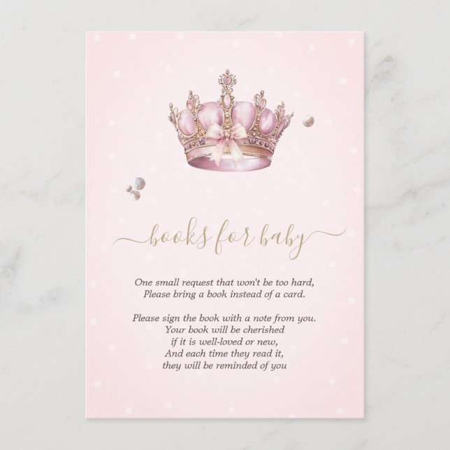 Carte D'accompagnement Little Princess Crown Pearls Dots Baby Shower (Devant)