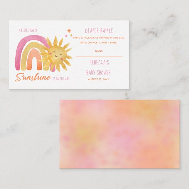 Carte D'accompagnement Little Ray of Sunshine Baby shower Déchets Raffle (Devant / Derrière)