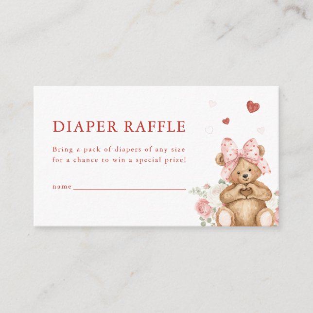 Carte D'accompagnement Little Sweetheart Heart Bear Diaper Raffle Card (Devant)
