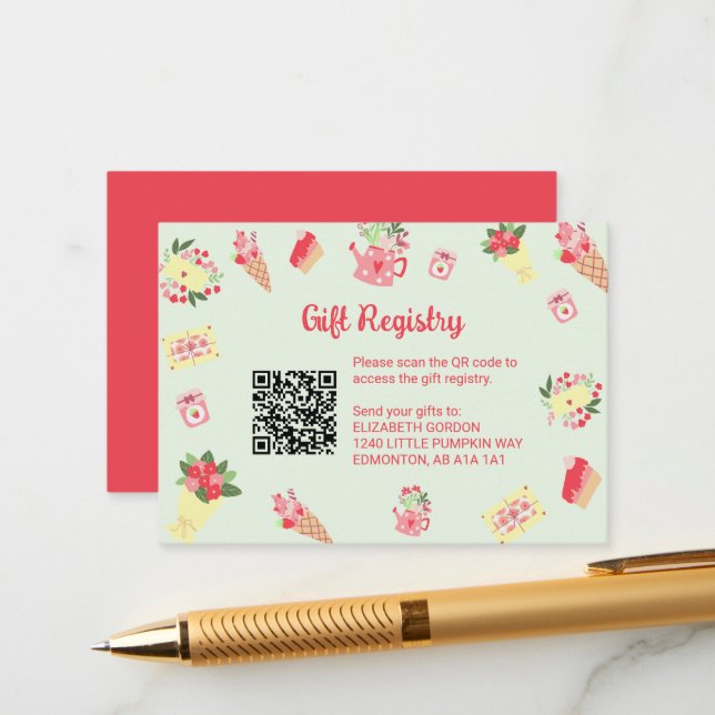 Carte D'accompagnement Little Sweetheart Registry QR Code Baby shower (Devant/Arrière en situation)