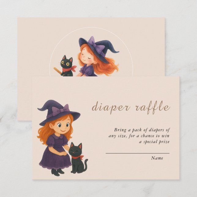 Carte D'accompagnement Little Witch & Cat Theme Baby shower Livre pour bé (Devant / Derrière)