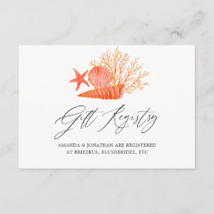 Carte D'accompagnement Living Coral Beach Fête des mariées Registre cadea