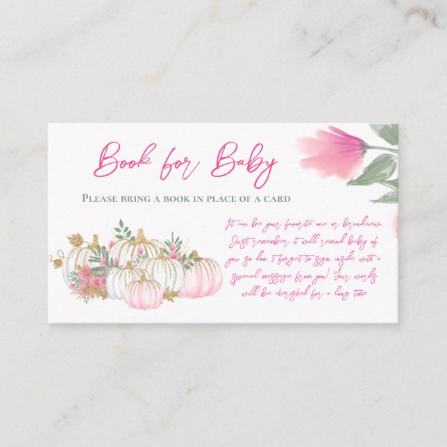 Carte D'accompagnement Livre Citrouille blanc rose or pour Baby shower Ga (Devant)