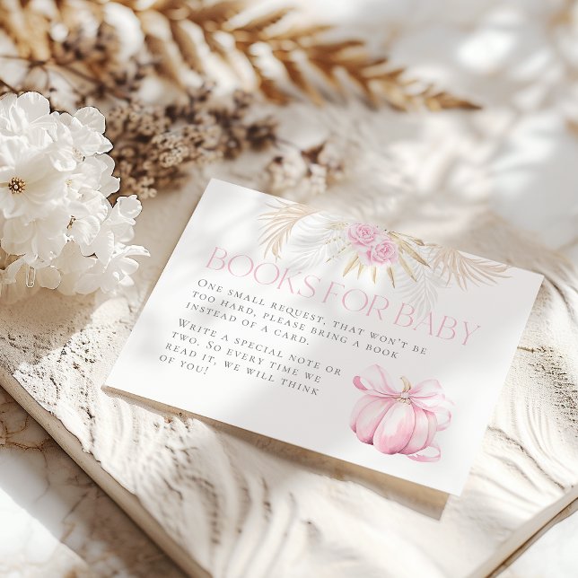 Carte D'accompagnement Livre de Baby shower Citrouille rose Fille Floral  (Créateur téléchargé)