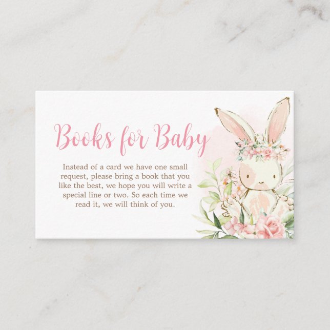 Carte D'accompagnement Livre de Baby shower de lapin rose floral pour béb (Devant)