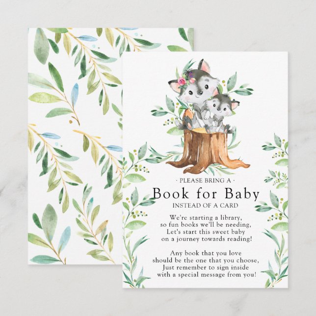 Carte D'accompagnement Livre de Baby shower de maman et bébé Wolf pour la (Devant / Derrière)