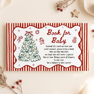 Carte D'accompagnement Livre de Baby Shower de Noël Red Stripe pour bébé