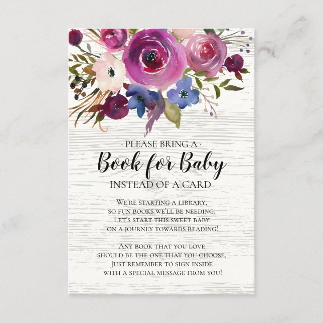 Carte D'accompagnement Livre de Baby shower floral de prune rustique pour (Devant)
