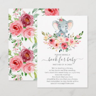 Carte D'accompagnement Livre de Baby shower Floral Elephant pour bébé