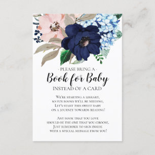 Carte D'accompagnement Livre de Baby shower floral Marine & Blush pour bé