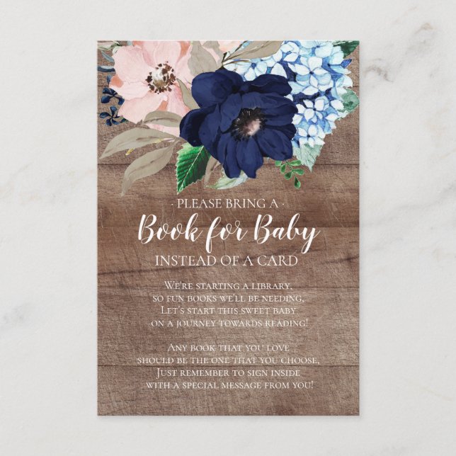 Carte D'accompagnement Livre de Baby shower floral Marine & Blush pour bé (Devant)