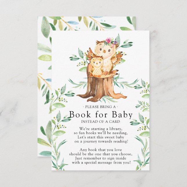 Carte D'accompagnement Livre de Baby shower Maman & Baby Owl pour Baby Ca (Devant / Derrière)