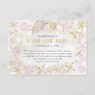 Carte D'accompagnement Livre de Baby shower Pink Gold Snowflake pour Baby
