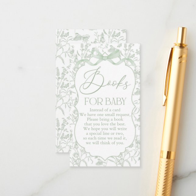 Carte D'accompagnement Livre de Baby shower Sage Bow (Devant/Arrière en situation)
