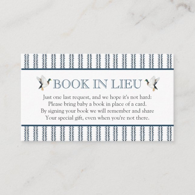 Carte D'accompagnement Livre de canard Mallard en remplacement baby showe (Devant)