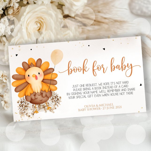 Carte D'accompagnement Livre de Fête de Bébé Petite Dinde de Thanksgiving (Little Turkey baby shower Thanksgiving book for baby with matching card, featuring turkey design, wa)