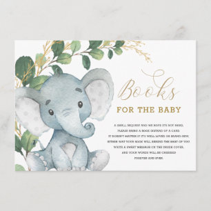 Carte D'accompagnement Livre d'éléphant d'or de verdure neutre pour bébé