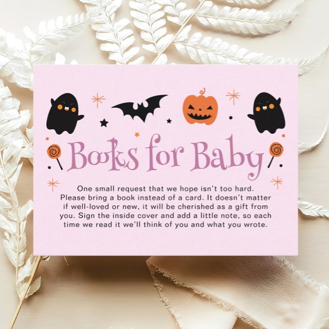Carte D'accompagnement Livre demandé pour Baby Shower d'Halloween rose vi (Créateur téléchargé)