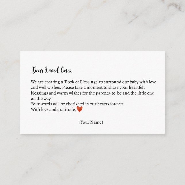 Carte D'accompagnement Livre des Bénédictions Baby shower de l'ours en pe (Dos)