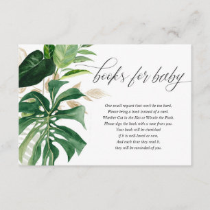Carte D'accompagnement Livre feuille vert or tropical pour bébé