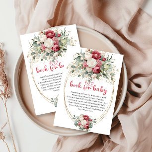 Carte D'accompagnement Livre minimal floral blanc burgundy pour bébé