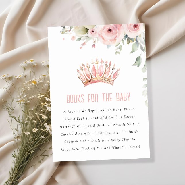 Carte D'accompagnement Livre Rose Princess Crown Floral Pour Baby shower (Créateur téléchargé)