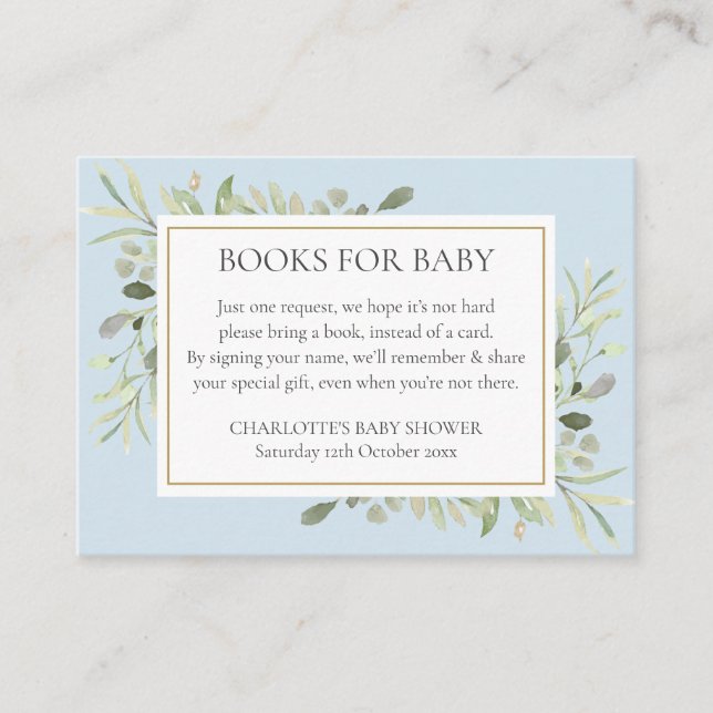 Carte D'accompagnement Livre vert Demande Blue Boy Baby shower (Devant)