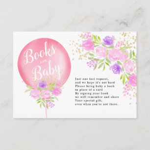 Carte D'accompagnement Livres à ballons à fleurs roses pour baby shower