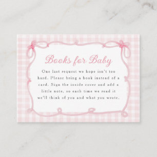 Carte D'accompagnement Livres à cadre à noeud en vichy rose pour bébé