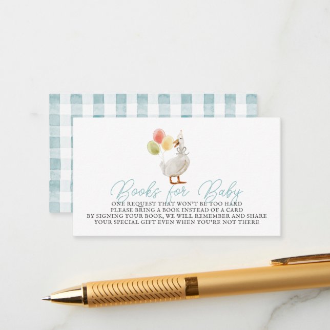 Carte D'accompagnement Livres à carreaux bleus pour bébé Silly Goose (Devant/Arrière en situation)