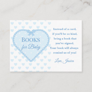 Carte D'accompagnement Livres à cœur en dentelle gingham bleu pour Baby S