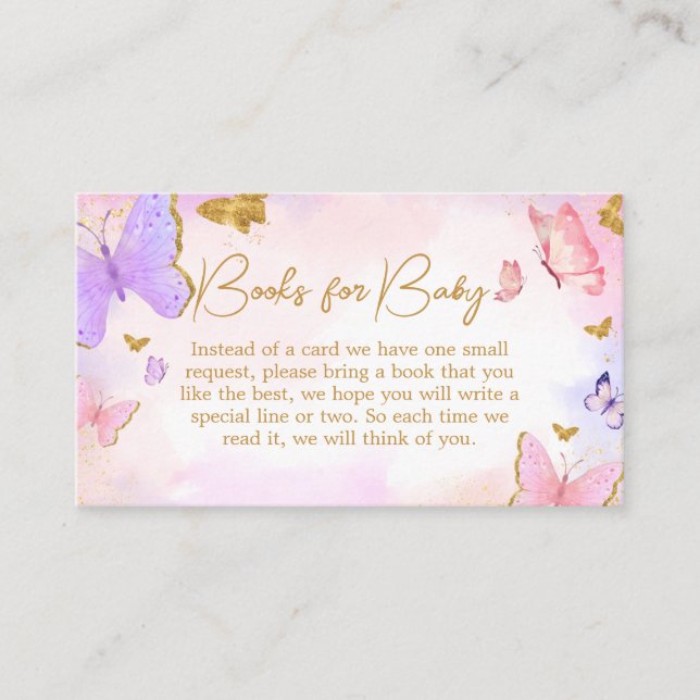 Carte D'accompagnement Livres à papillon rose or violet pour bébé (Devant)